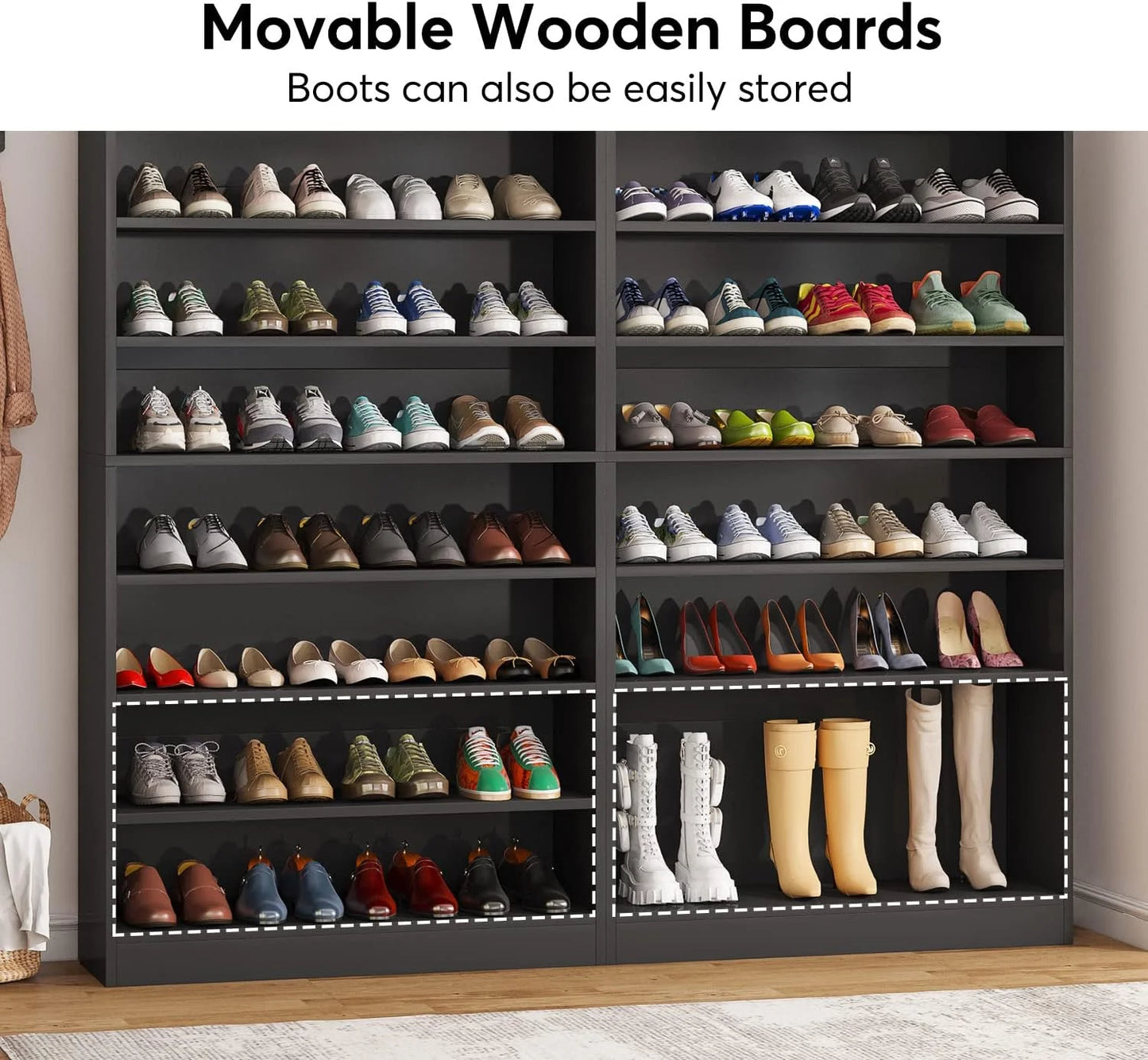 Shoe Cabinet, 9 Tiers 40-45 Pairs Heavy Duty Wood Freestanding Shoe Storage Cabinet, 70.8'' Tall Shoe Cabinet with Open Storage for Entryway, Black - Sole Essentials