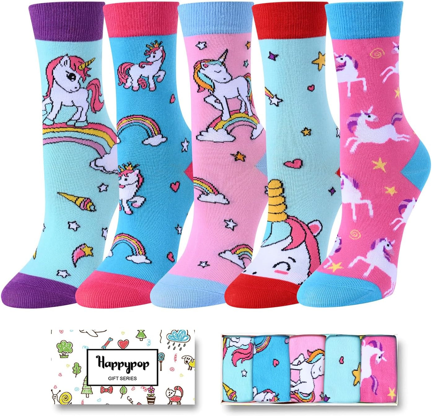 Animal Socks Pack for Girls - Llama & Unicorn Gifts - Corgi & Chicken Socks - Kids 5 Pairs - Sole Essentials