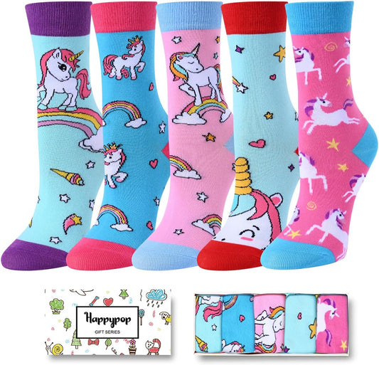 Animal Socks Pack for Girls - Llama & Unicorn Gifts - Corgi & Chicken Socks - Kids 5 Pairs - Sole Essentials