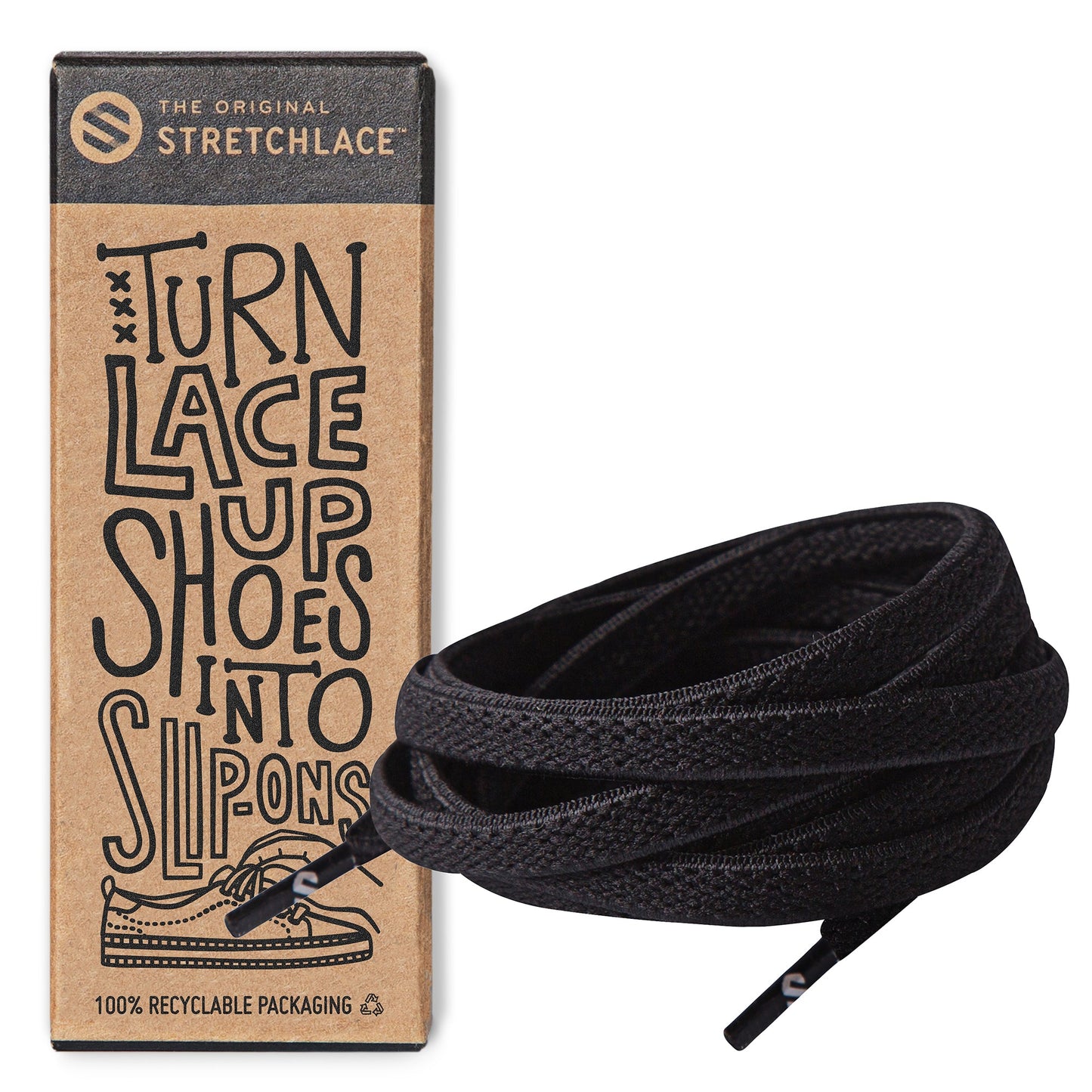 Black Flat Elastic Stretch Shoe Laces - Sole Essentials