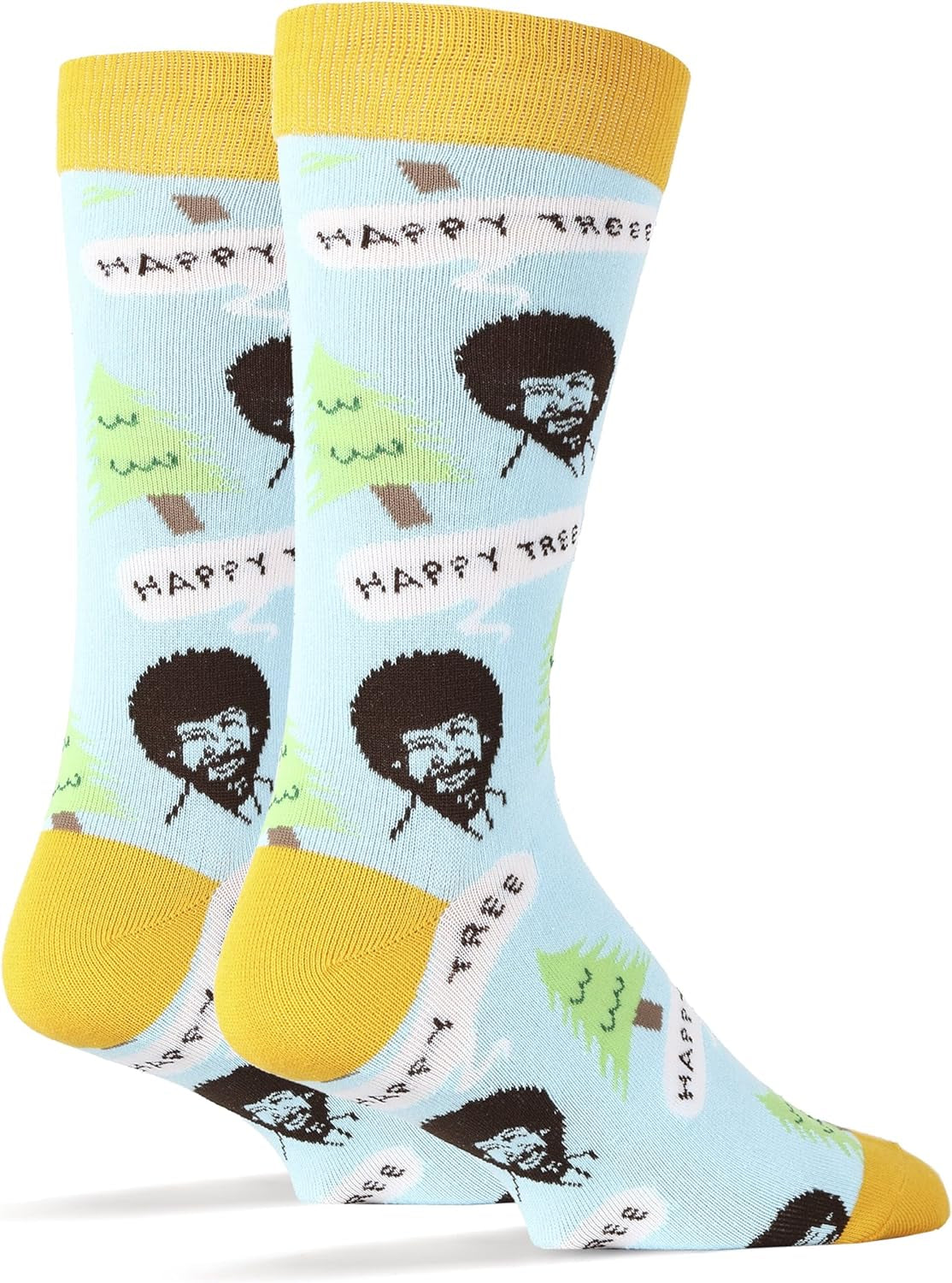 Men'S Bob Ross Novelty Crew Socks, Funny Crazy Socks, Fun Casual Dress Cotton Socks, Painting Bob Ross, Szie 8-13 - Sole Essentials
