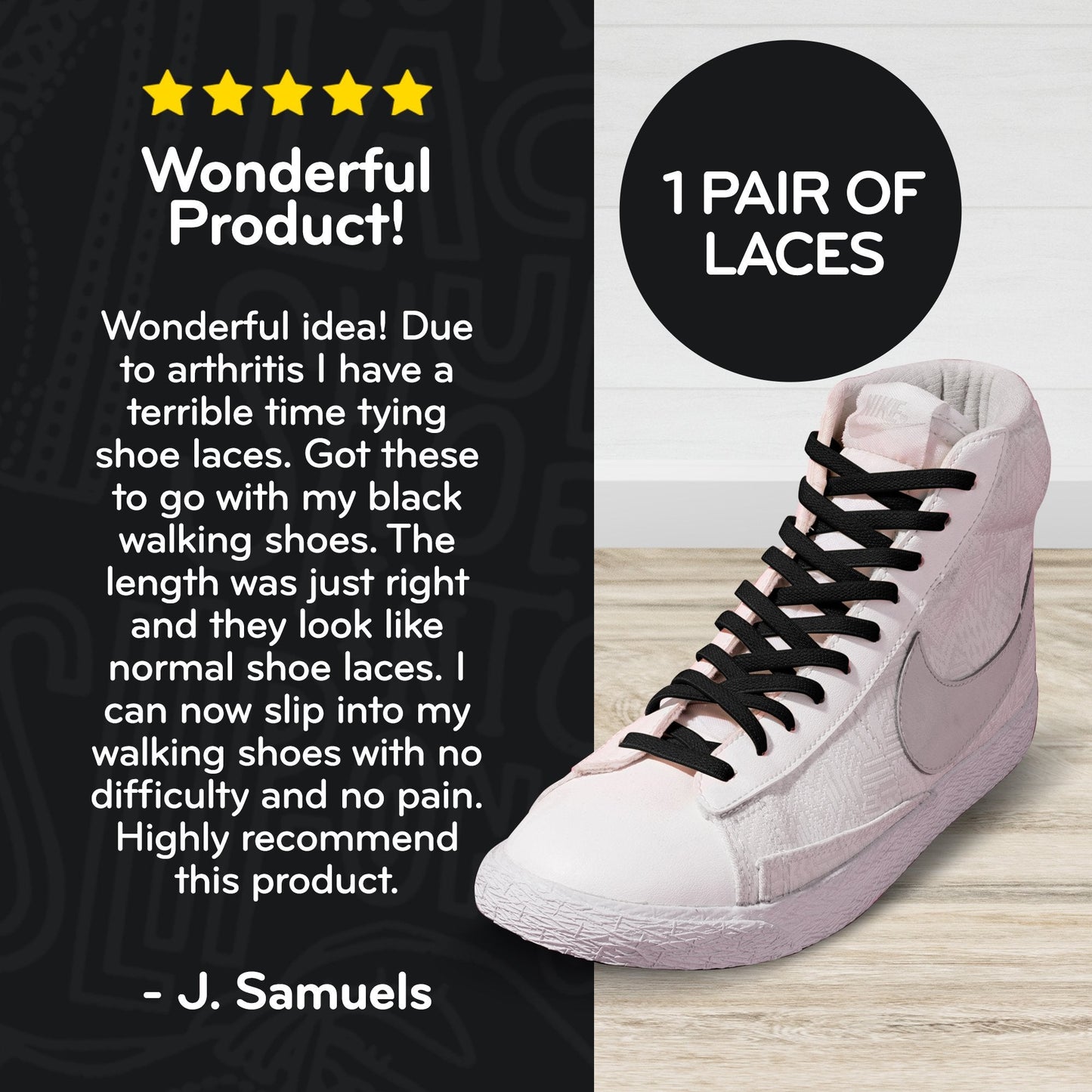 Black Flat Elastic Stretch Shoe Laces - Sole Essentials