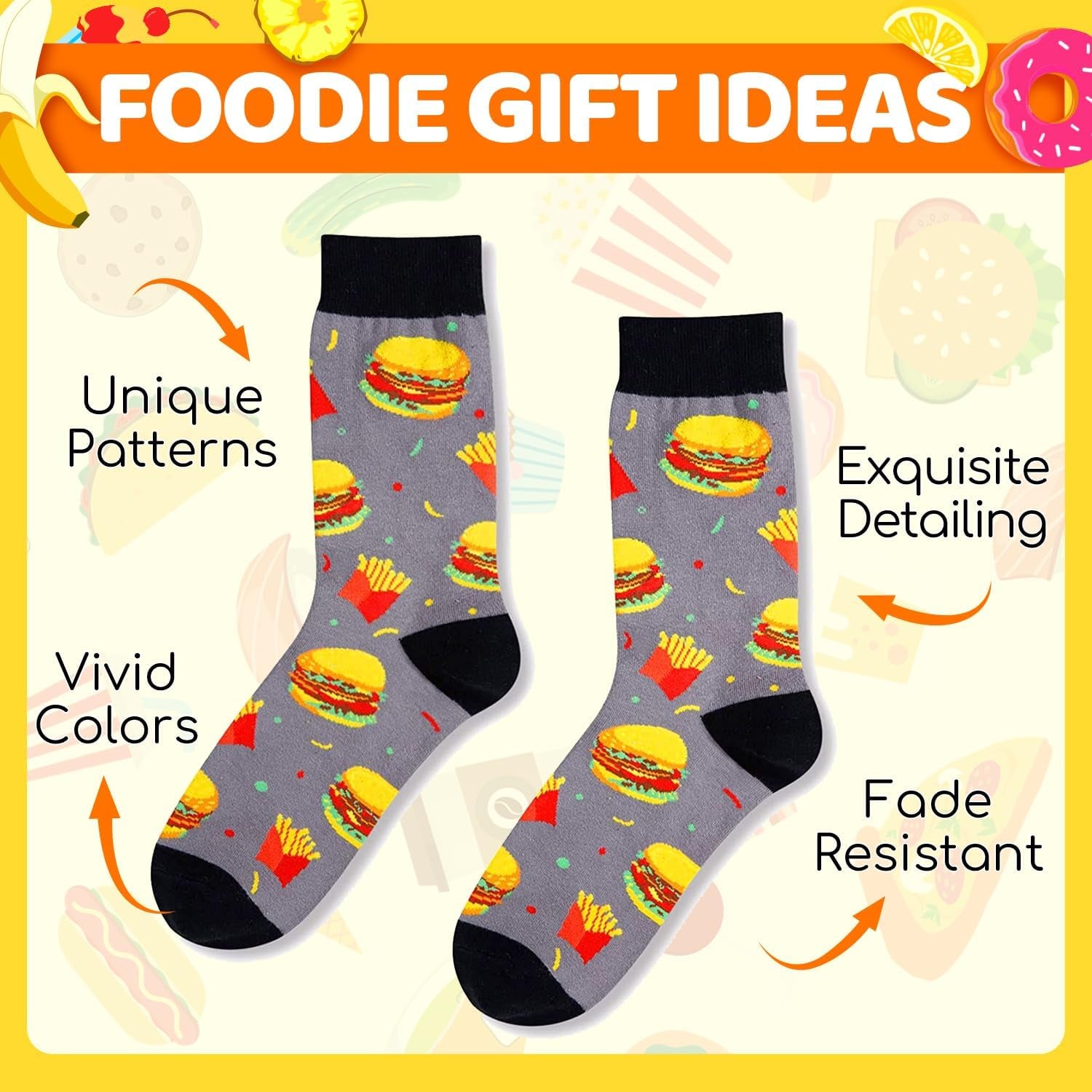 Funny Socks for Men - Donut Burger Gifts, Pickle Taco Socks, Stocking Stuffers for Teen Boys - Sole Essentials