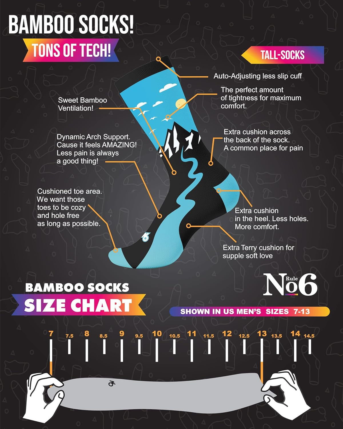 Rule No.6 Bamboo Crew Socks for Women and Men, Compression Socks, Comfy Womens - Sole Essentials