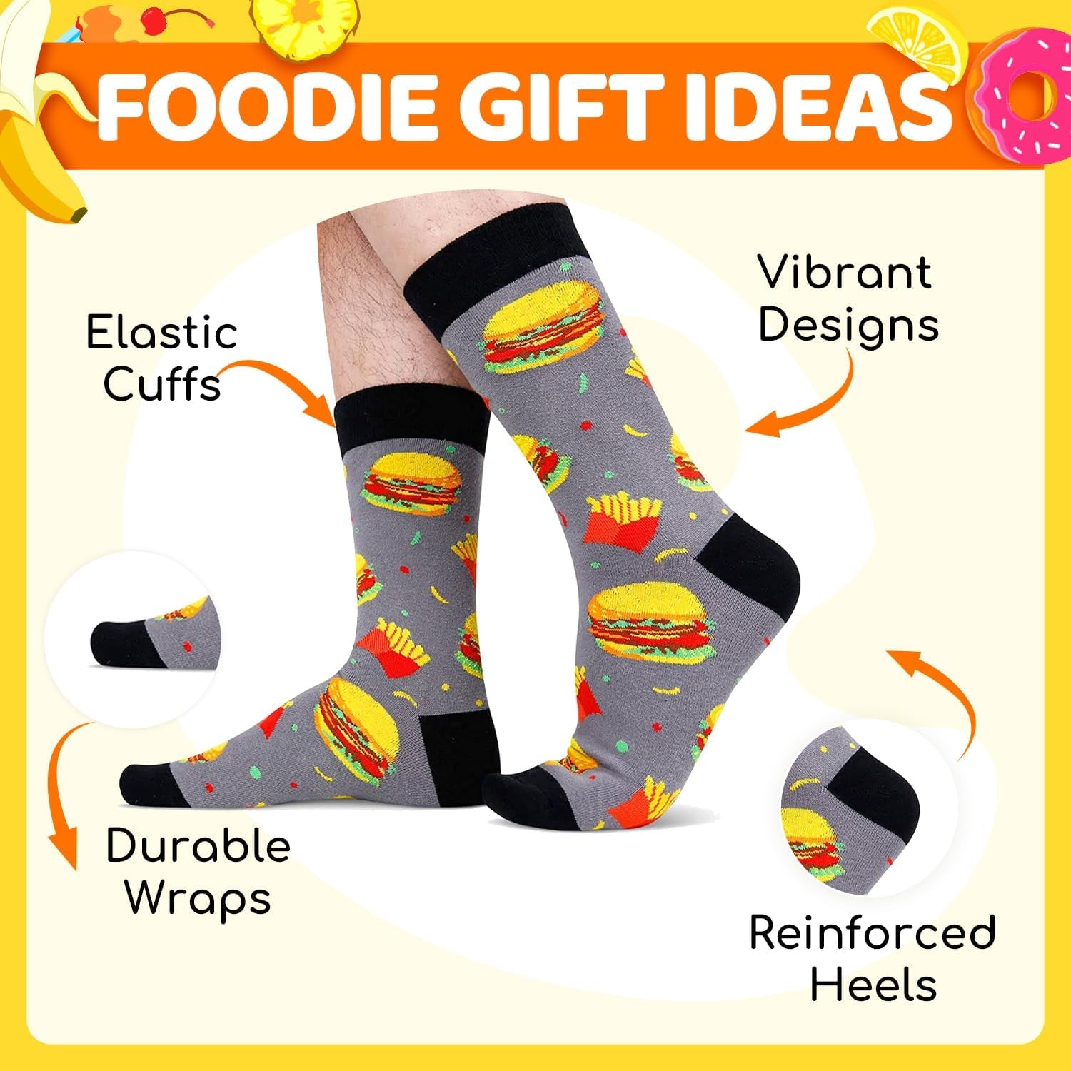 Funny Socks for Men - Donut Burger Gifts, Pickle Taco Socks, Stocking Stuffers for Teen Boys - Sole Essentials