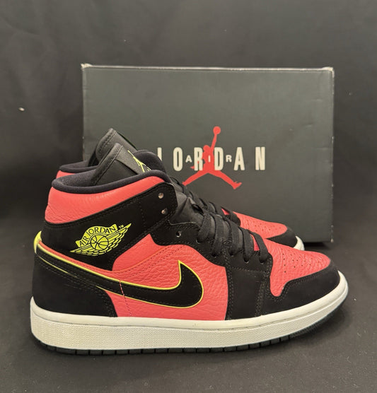 Jordan 1 Mid Black Hot Punch Women’s Size 8 Pre-owned BQ6472-006 - Sole Essentials