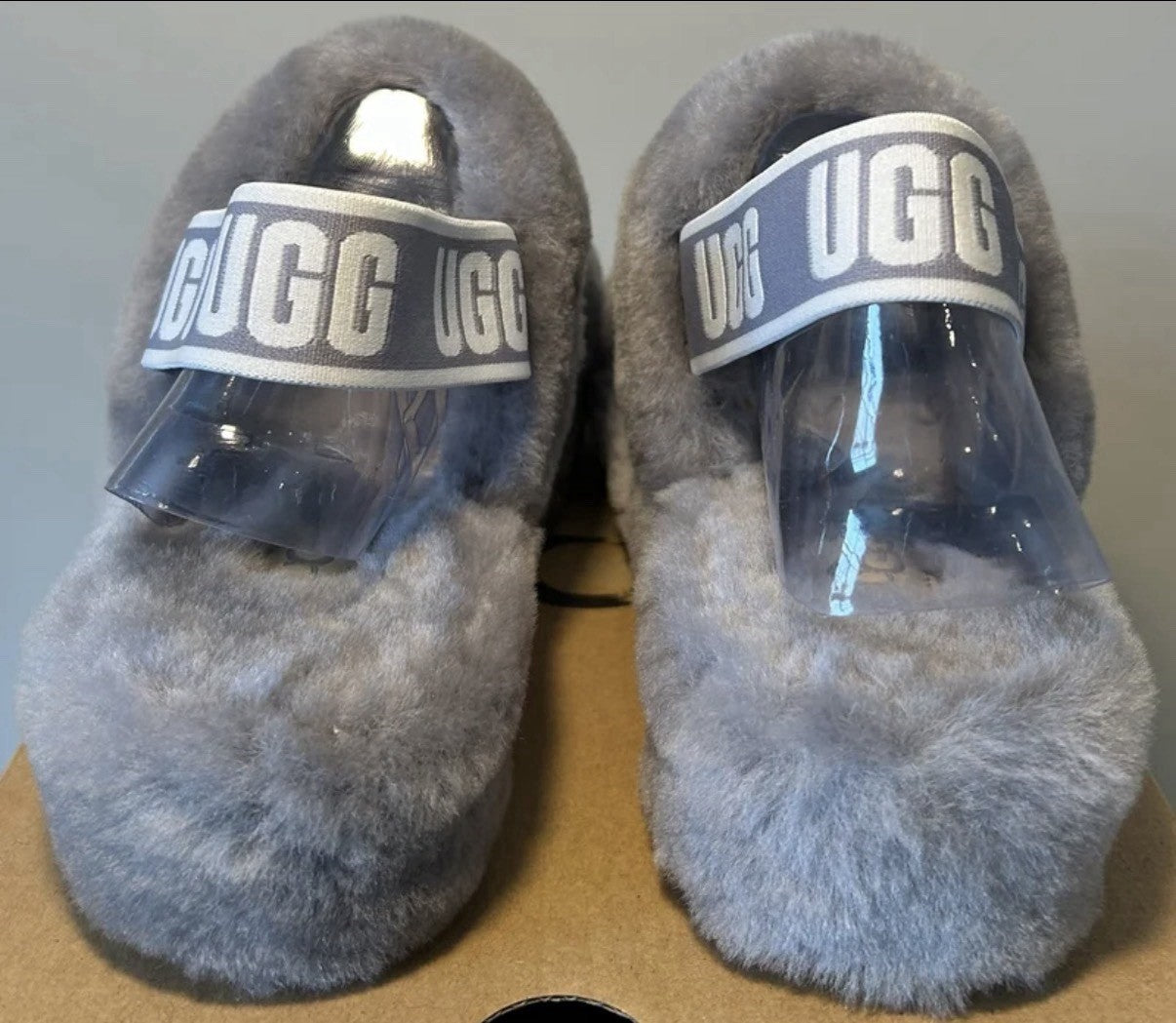 Ugg Oh Yeah Slippers Women’s Size 8 Seal Gray Sheepskin Fuzzy Sandals New In Box - Sole Essentials