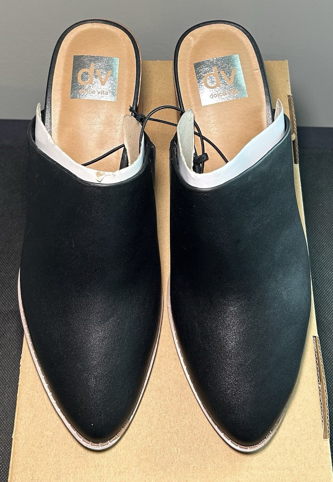 NEW Dolce Vida Black Leather Mules Slip-On Block Heel Women’s Size 9W - Sole Essentials