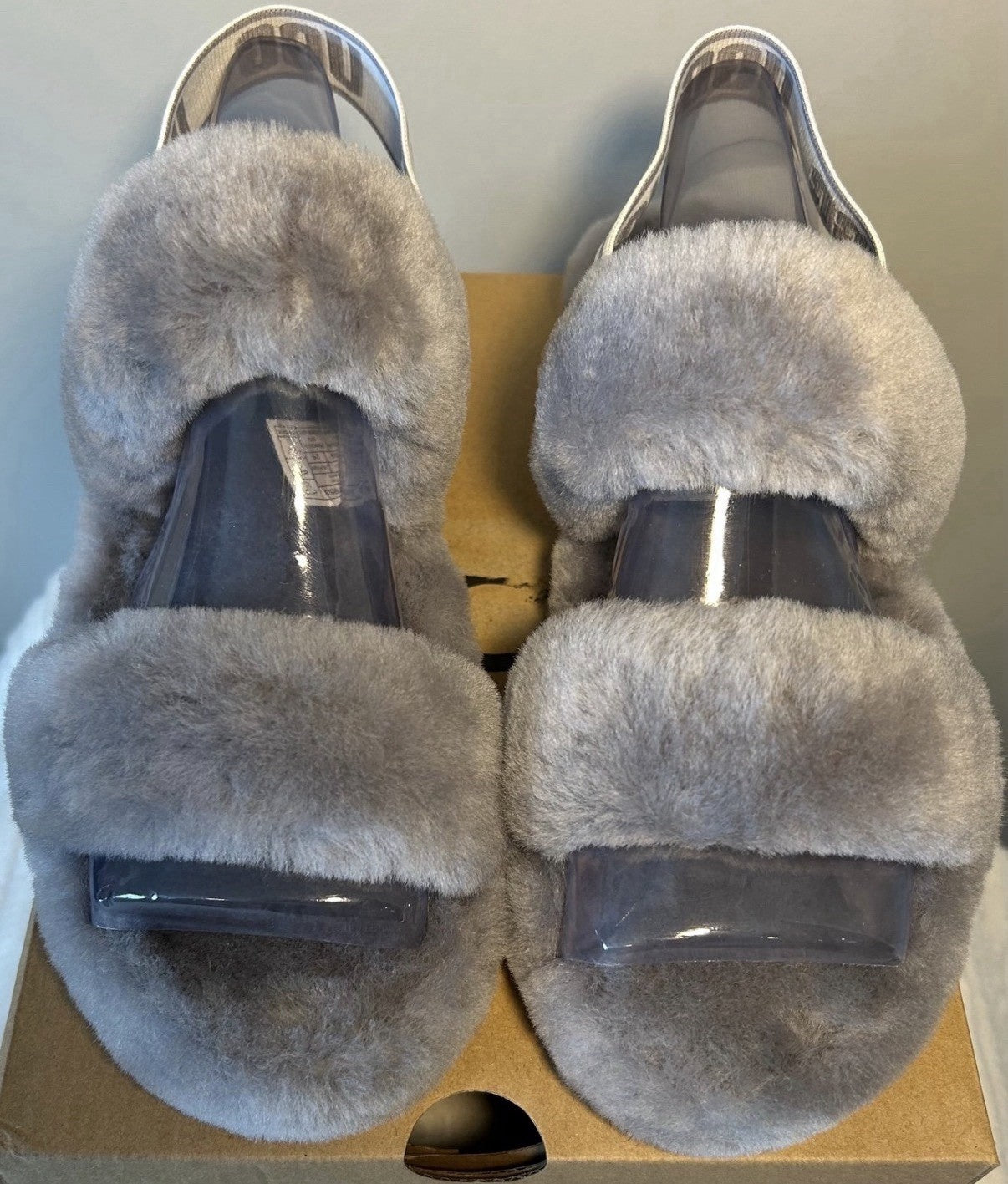Ugg Oh Yeah Slippers Women’s Size 8 Seal Gray Sheepskin Fuzzy Sandals New In Box - Sole Essentials