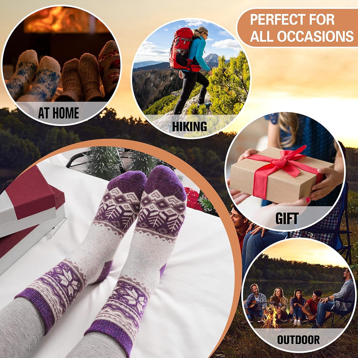 Merino Wool Socks for Women Hiking Thermal Warm Thick Winter Boot Crew Cozy Cabin Work Soft Ladies Socks 5 Pairs - Sole Essentials