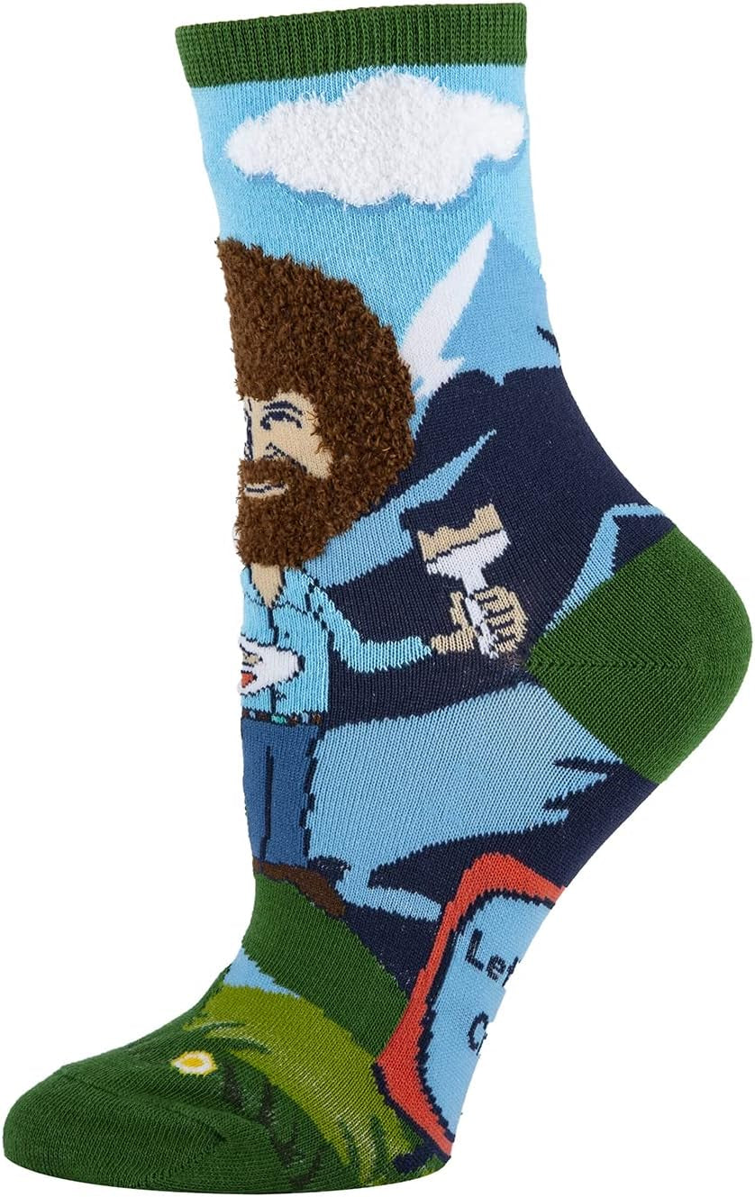 Women'S Novelty Funny Bob Ross Crew Socks, Holiday Crazy Fun Dress Socks, Fits Shoe Size 5-10 - Sole Essentials