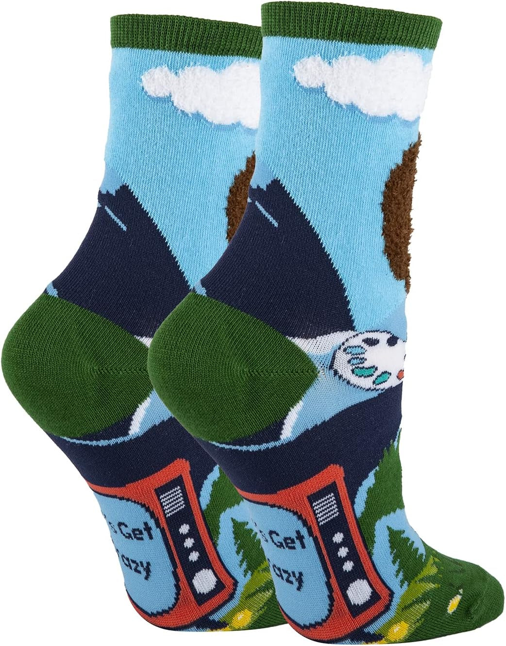 Women'S Novelty Funny Bob Ross Crew Socks, Holiday Crazy Fun Dress Socks, Fits Shoe Size 5-10 - Sole Essentials