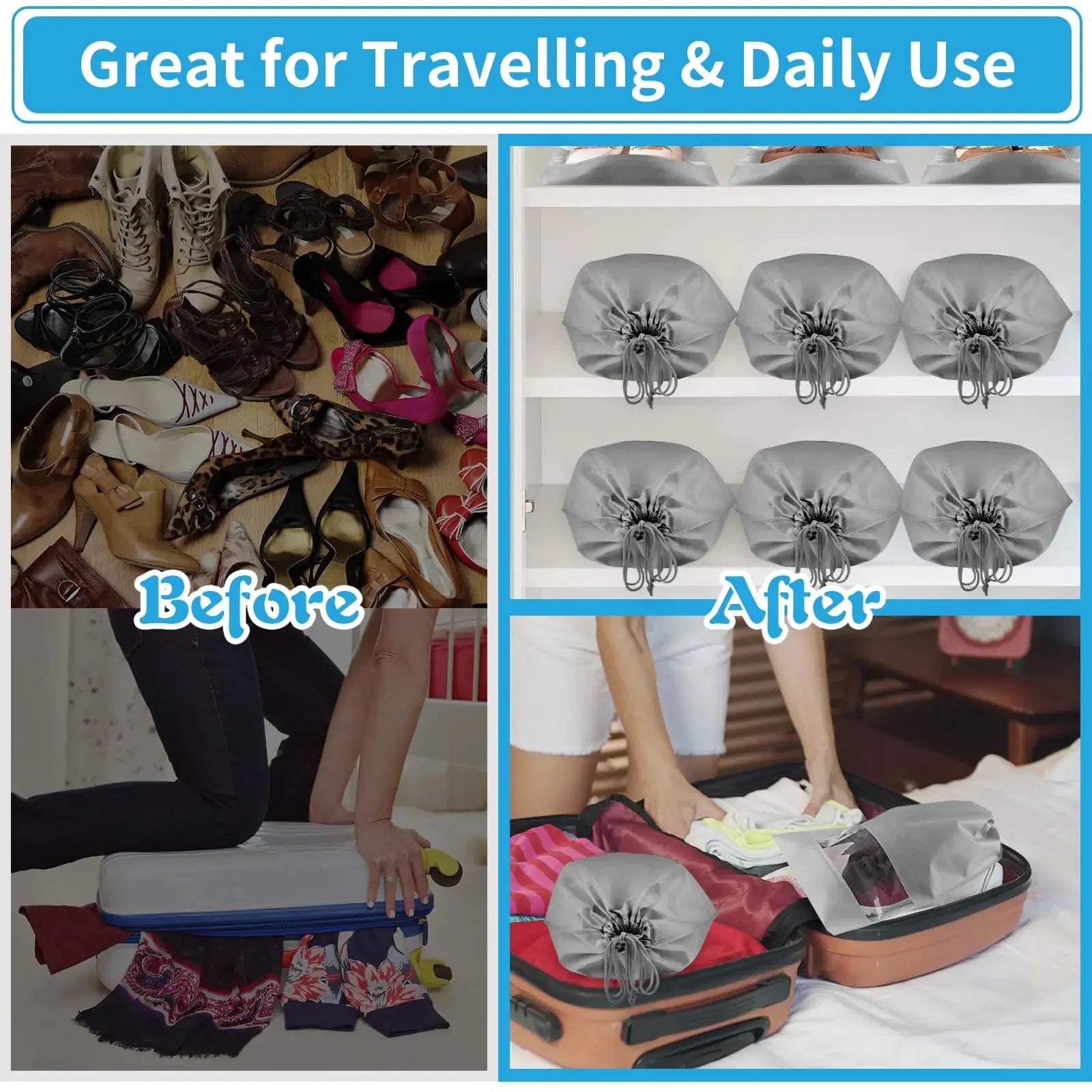 COIDEA Shoe Bags for Travel - Non-Woven Drawstring Travel Shoe Storage Bag with Clear Window - Sole Essentials