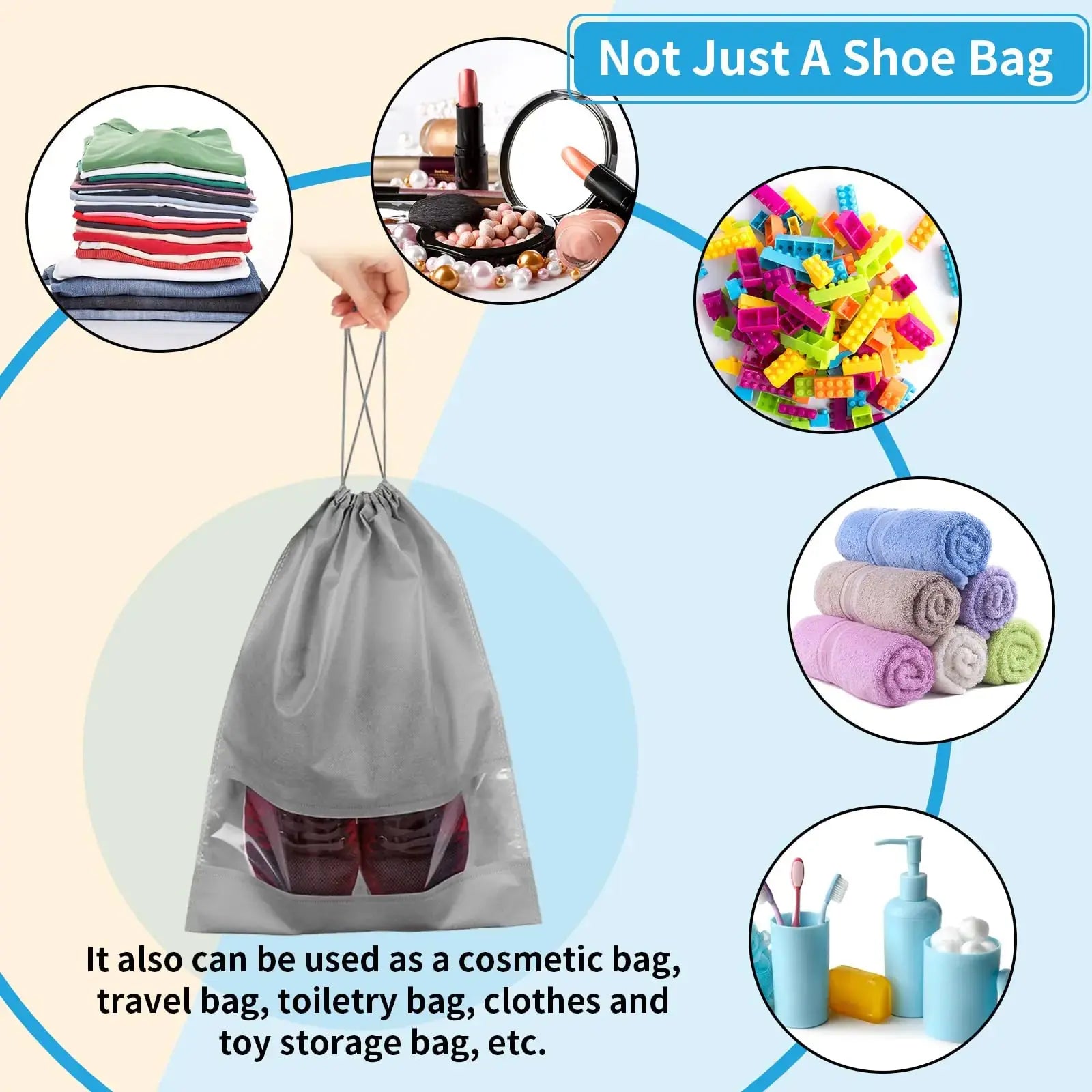 COIDEA Shoe Bags for Travel - Non-Woven Drawstring Travel Shoe Storage Bag with Clear Window - Sole Essentials