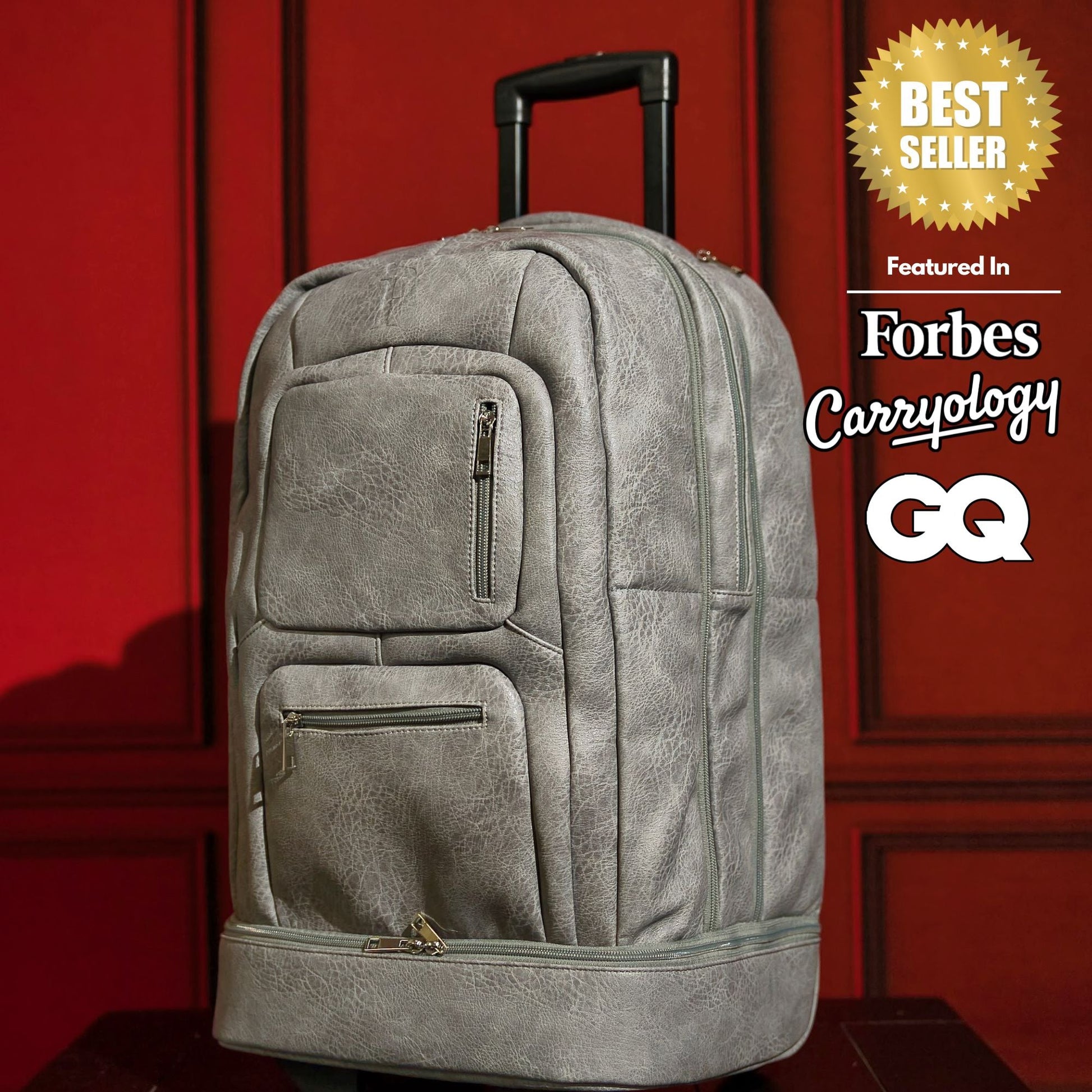Grey Leather Carry-On Patented Roller Bag (Only 150 Made) - Sole Essentials