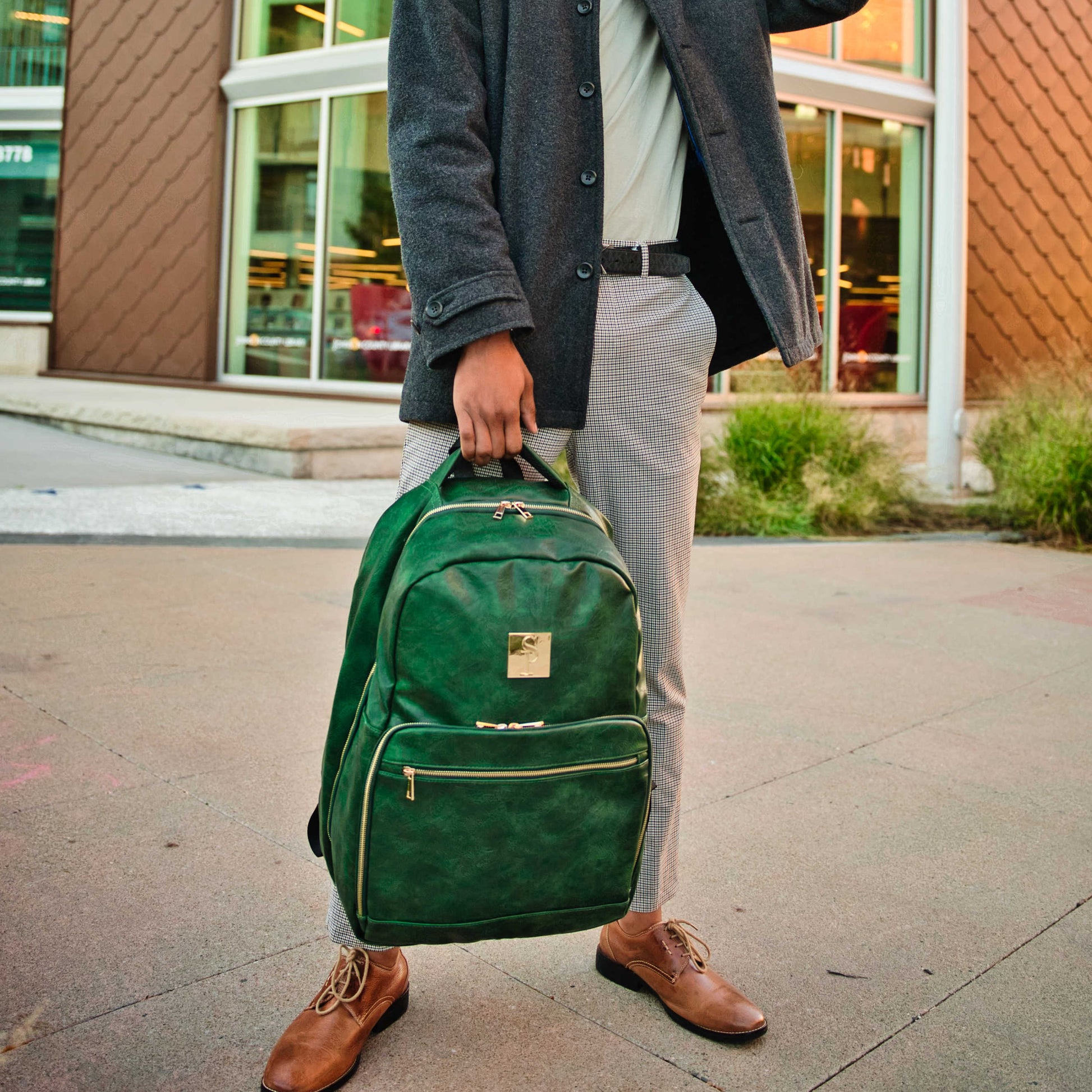 Emerald Green Leather Commuter Bag (XL Design) - Sole Essentials