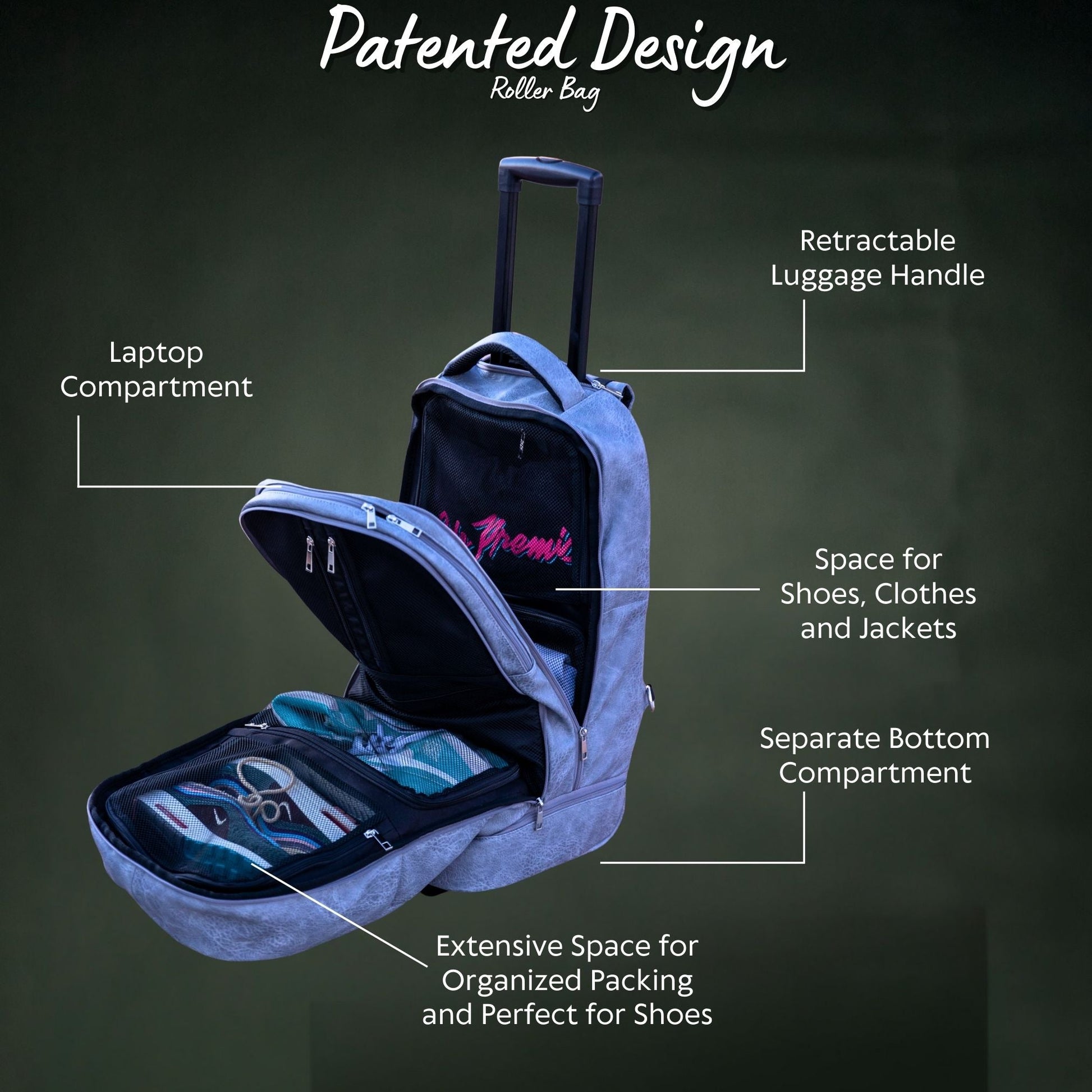 Grey Leather Carry-On Patented Roller Bag (Only 150 Made) - Sole Essentials