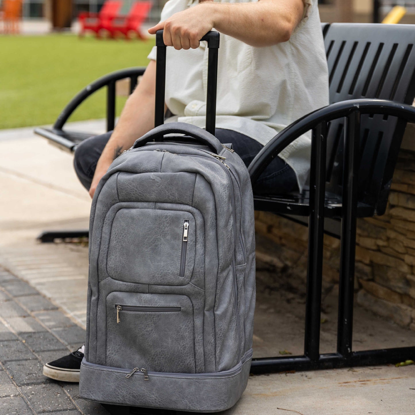 Grey Leather Carry-On Patented Roller Bag (Only 150 Made) - Sole Essentials