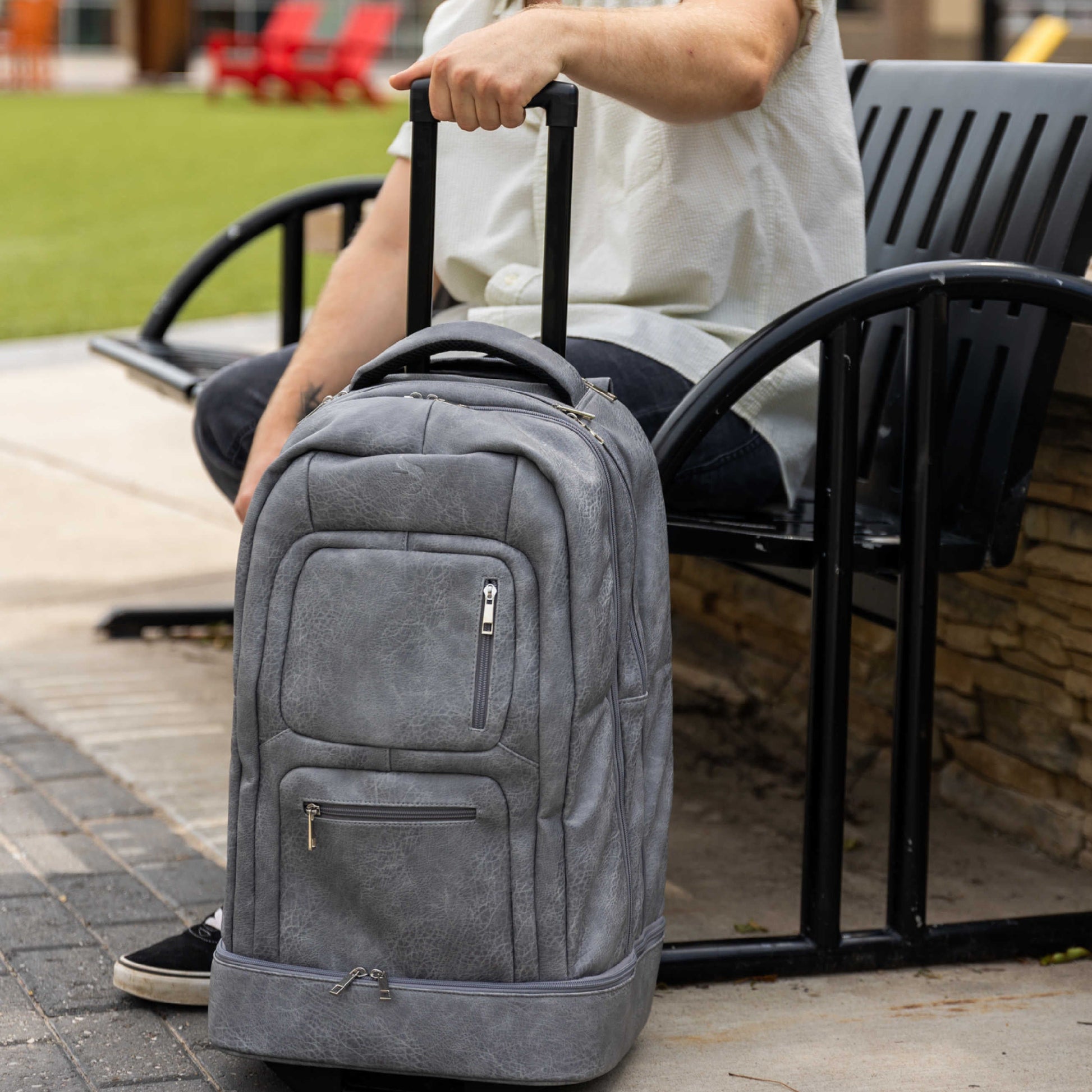 Grey Leather Carry-On Patented Roller Bag (Only 150 Made) - Sole Essentials