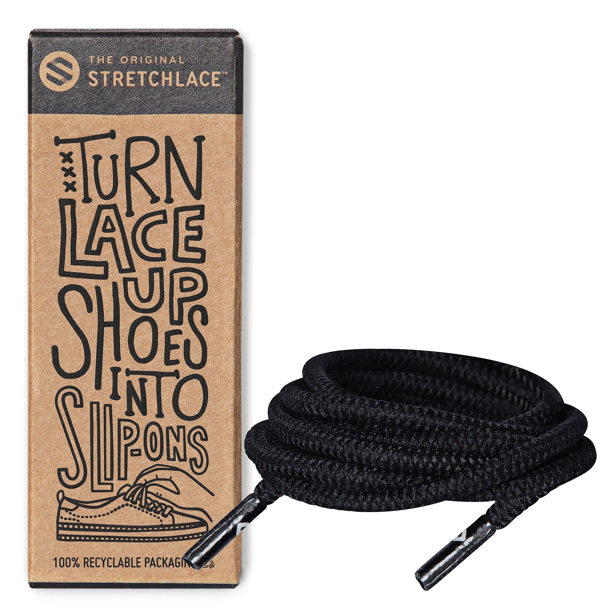 Black Round Elastic Stretch Shoe Laces - Sole Essentials