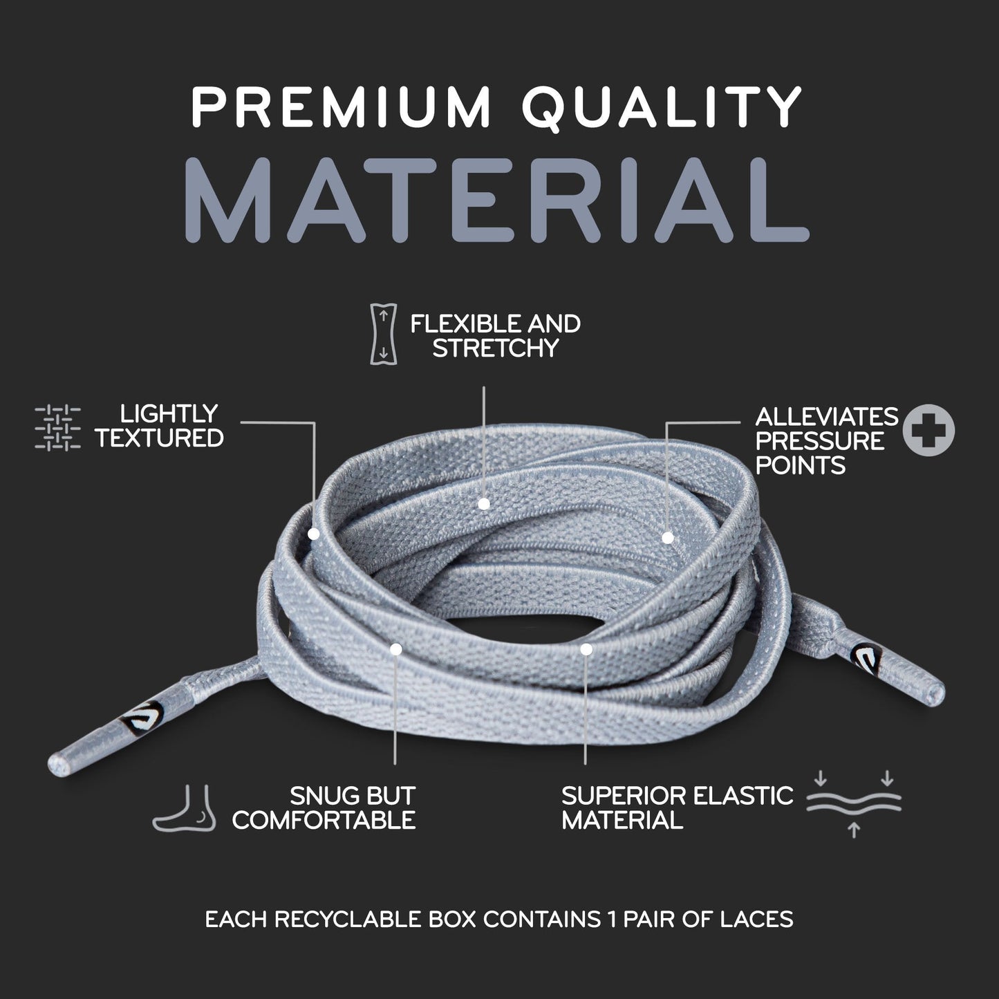 Light Grey Flat Elastic Stretch Shoe Laces - Sole Essentials