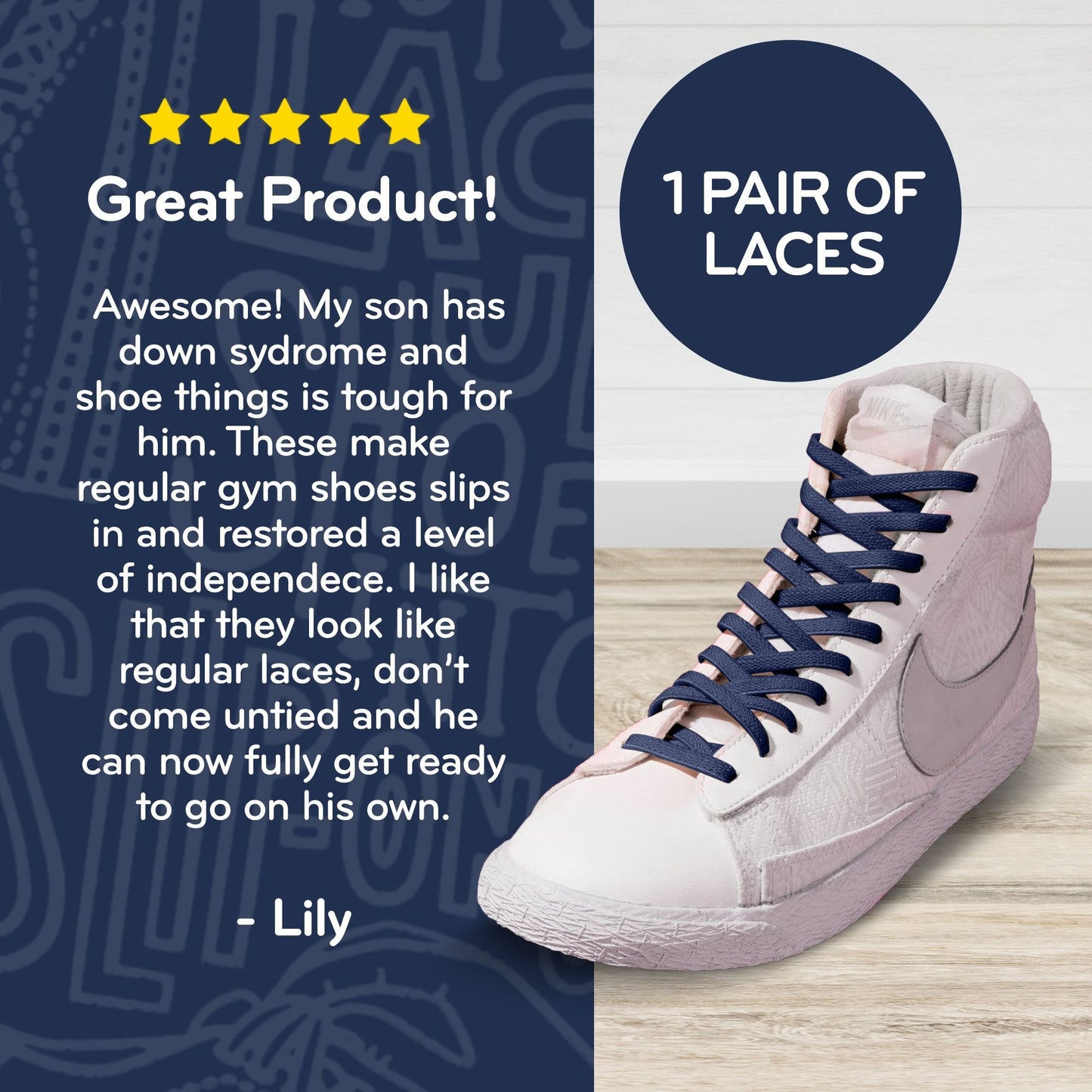 Navy Flat Elastic Stretch Shoe Laces - Sole Essentials