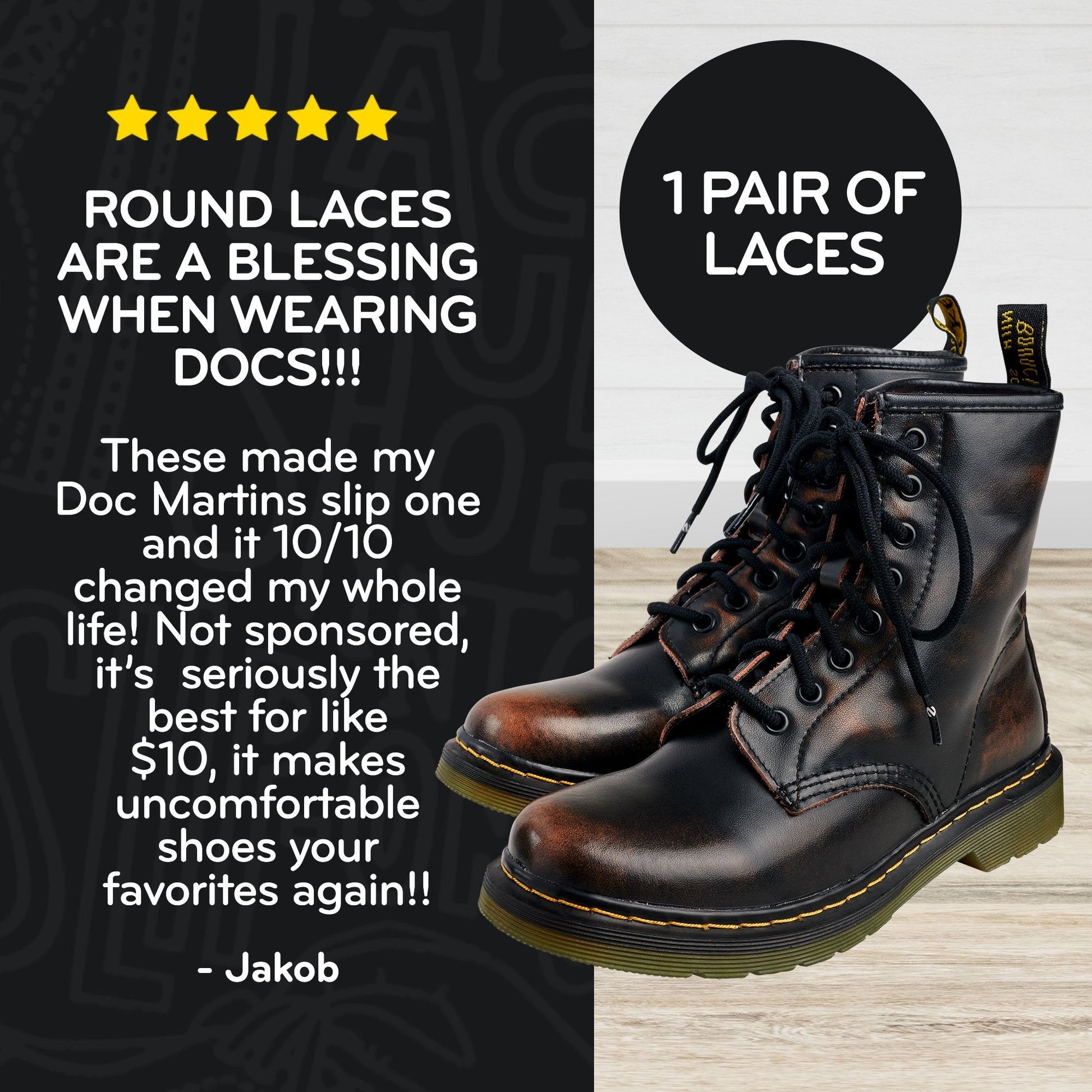 Black Round Elastic Stretch Shoe Laces - Sole Essentials