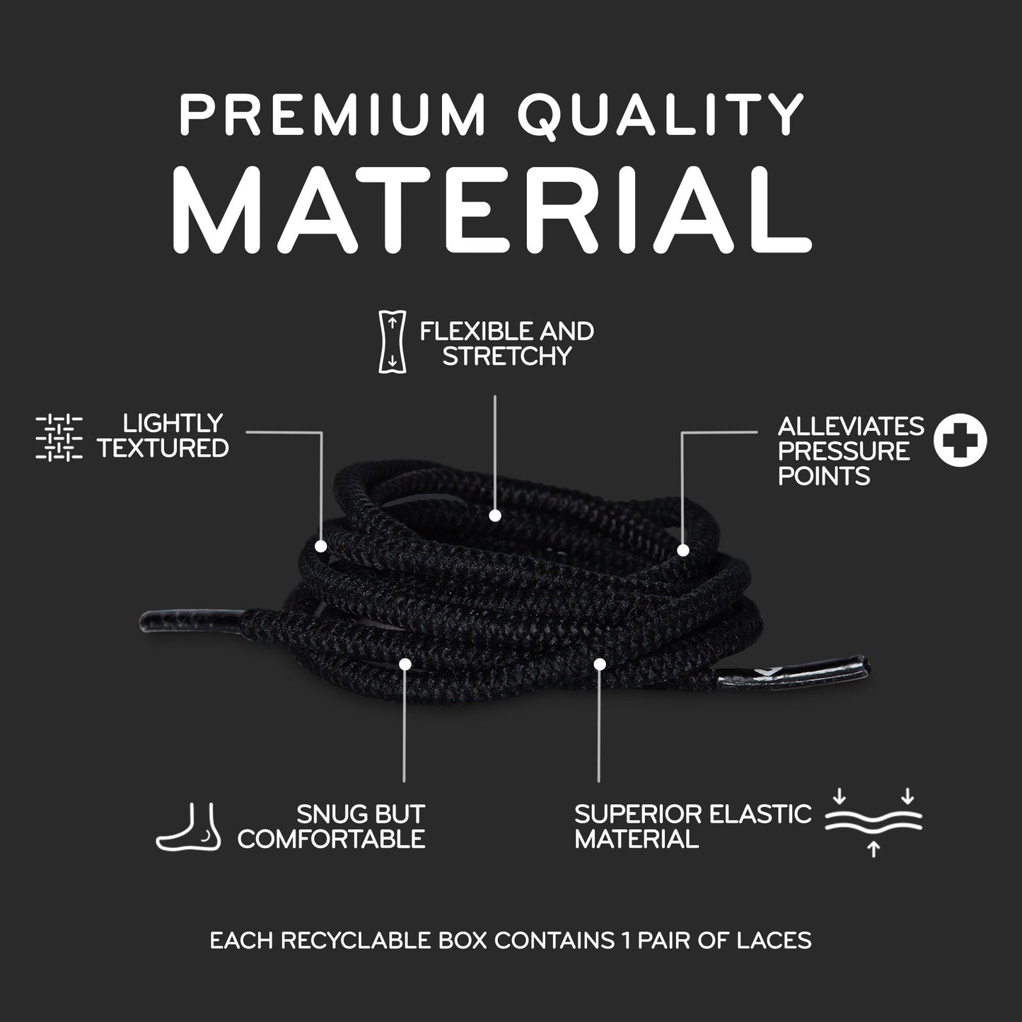 Black Round Elastic Stretch Shoe Laces - Sole Essentials