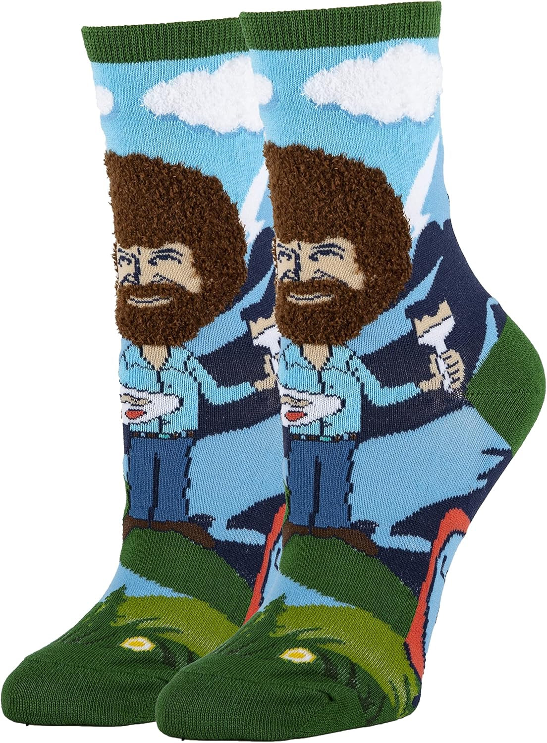 Women'S Novelty Funny Bob Ross Crew Socks, Holiday Crazy Fun Dress Socks, Fits Shoe Size 5-10 - Sole Essentials