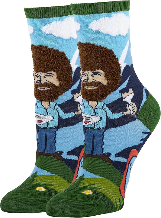 Women'S Novelty Funny Bob Ross Crew Socks, Holiday Crazy Fun Dress Socks, Fits Shoe Size 5-10 - Sole Essentials