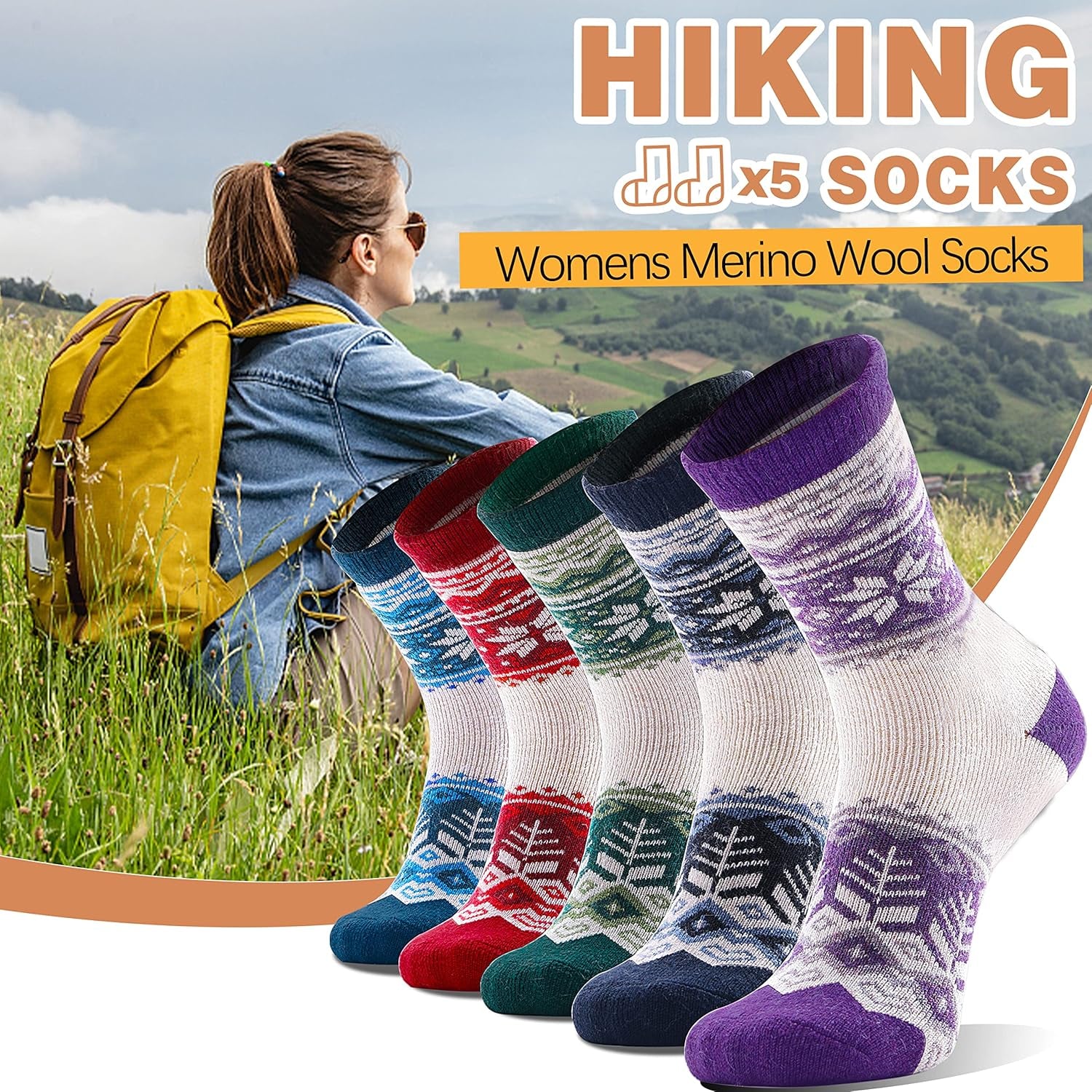 Merino Wool Socks for Women Hiking Thermal Warm Thick Winter Boot Crew Cozy Cabin Work Soft Ladies Socks 5 Pairs - Sole Essentials