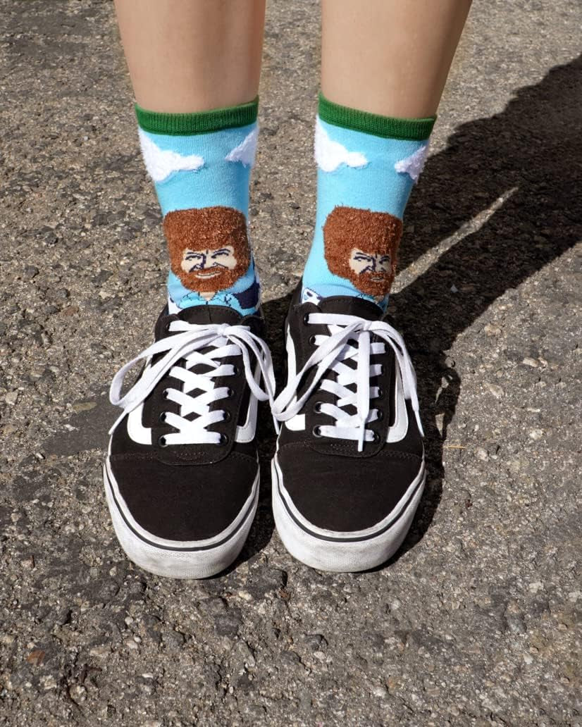 Women'S Novelty Funny Bob Ross Crew Socks, Holiday Crazy Fun Dress Socks, Fits Shoe Size 5-10 - Sole Essentials