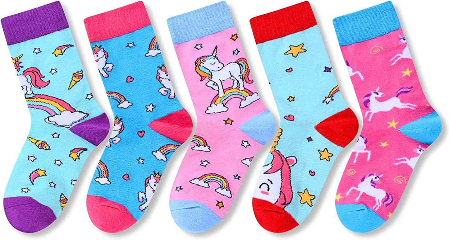 Animal Socks Pack for Girls - Llama & Unicorn Gifts - Corgi & Chicken Socks - Kids 5 Pairs - Sole Essentials